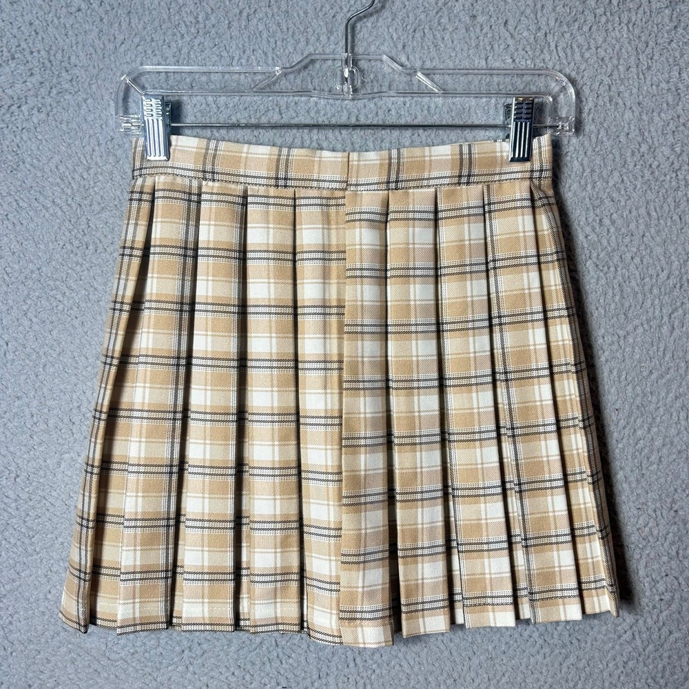CALI 1850 Skirt Women XS Tan Plaid Flat Front Mini School Girl Preppy Academia